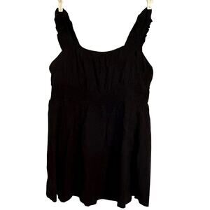 Old Navy Black Dress Top 2X Peasant Black Sleeveless Ruched Cinched Waist Casual